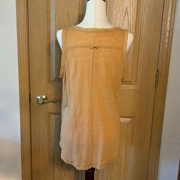 Free People Linen Travel Tank Top Small Oversized Mustard Yellow - Picture 4 of 6
